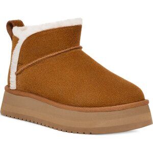 New Koolaburra by UGG Ultra Mini Suede Platform Bootie, Chestnut, Size 8